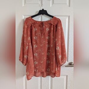 Torrid Coral Paisley Tie-Neck Top Crinkle Chiffon Blouse boho floral SZ 3